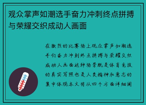 观众掌声如潮选手奋力冲刺终点拼搏与荣耀交织成动人画面